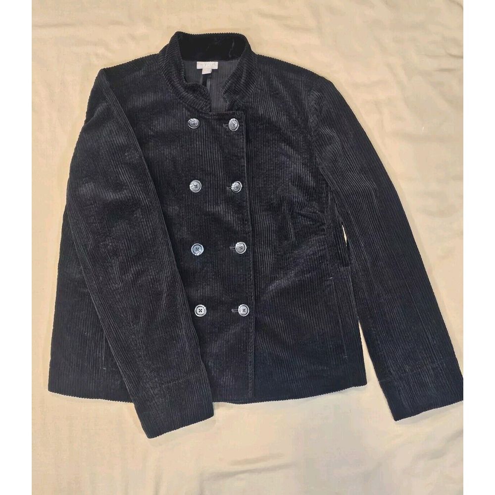 J. Jill Corduroy Black Button Up Jacket Velour Lined Collar & Cuffs Size Medium